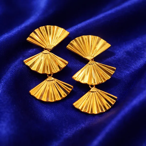 Golden_Triple_Tier_Gold_Plated_Fan_Shaped_Statement_Earrings_For_Women