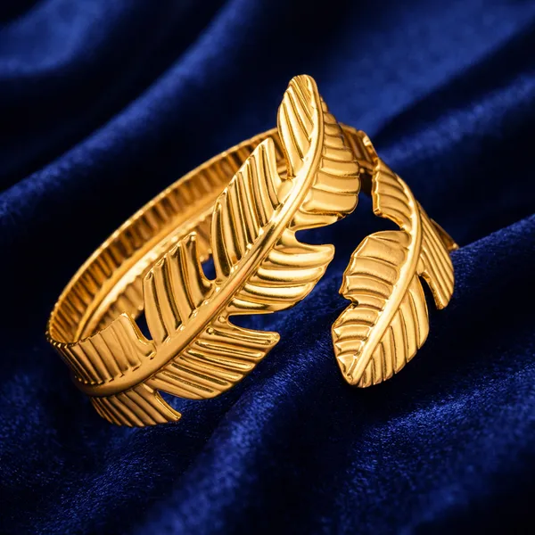 Gold_Plated_Feather_Design_Adjustable_Cuff_Bracelet_For_Women