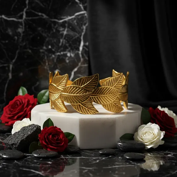 Golden_Leaf_Design_Adjustable_Bracelet_For_Women