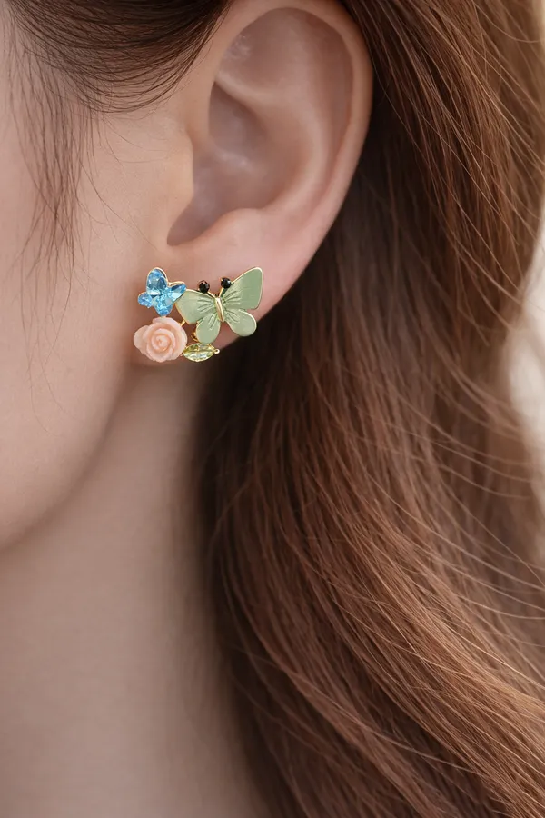 Multicolour_Butterfly_And_Floral_Stud_Earrings_Green,_Pink_Blue_For_Women