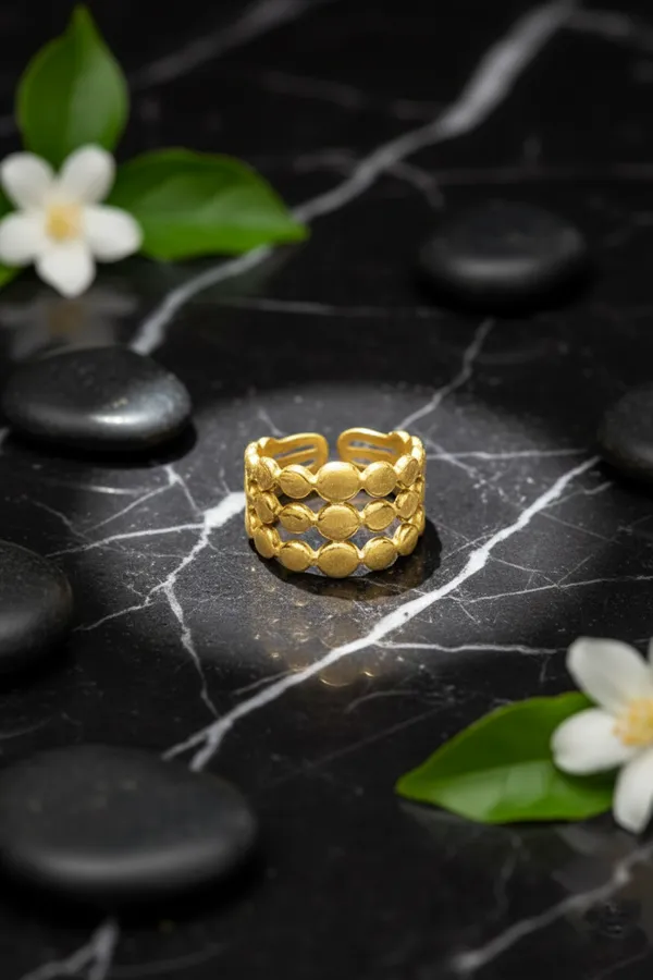 Gold_Plated_Triple_Row_Beaded_Adjustable_Ring_For_Women