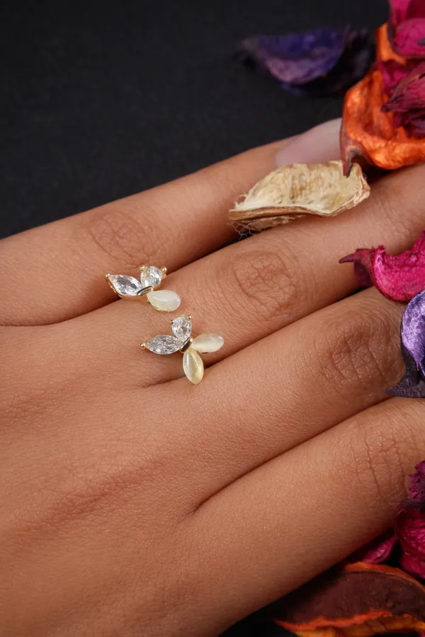 Golden_Dual_Butterfly_Crystal_And_Enamel_Adjustable_Ring_For_Women