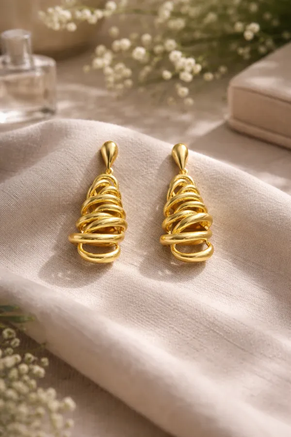 Gold_Plated_Spiral_Cone_Drop_Earrings_For_Women