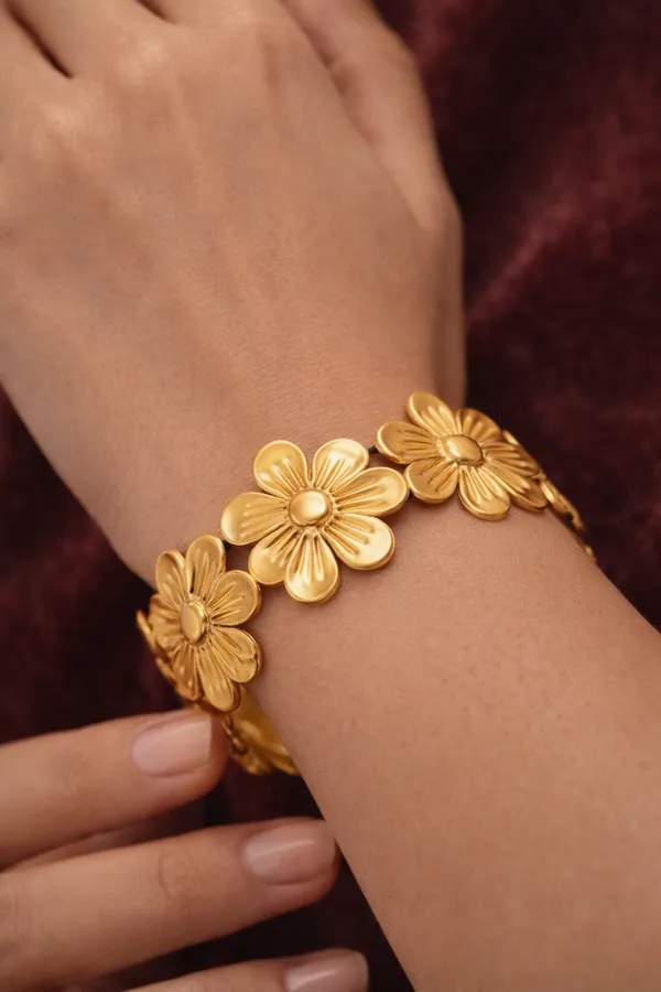 Golden_Floral_Cuff_Bracelet_With_Dimensional_Flower_Design_For_Women