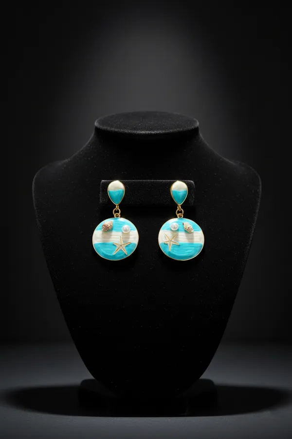 Blue_Seaside_Serenity_Drop_Earrings_Beach_Themed_Turquoise_And_Gold_Dangle_With_Starfish_Shell_Accents_For_Women