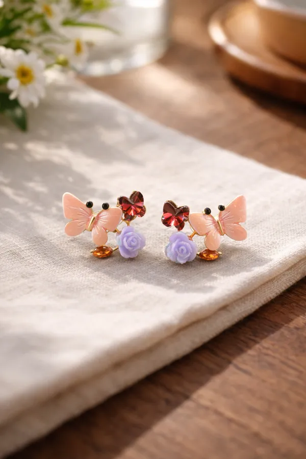Multicolour_Floral_Butterfly_Stud_Earrings_With_Crystal_Accents_For_Women