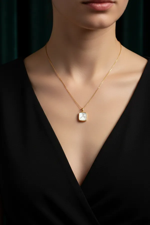 White_Elegant_Square_Mother_Of_Pearl_Gold_Plated_Pendant_Necklace_For_Women
