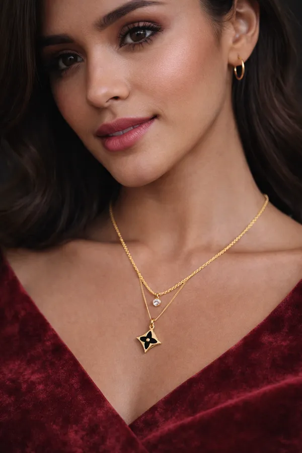 Golden_Elegant_Layered_Star_Pendant_Necklace_Set_Gold_Finish_For_Women