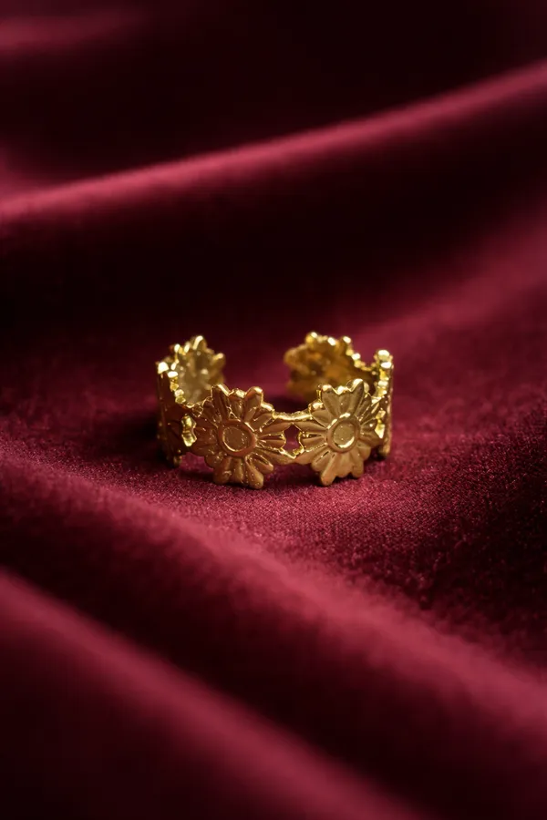 Golden_Floral_Daisy_Adjustable_Ring_For_Women