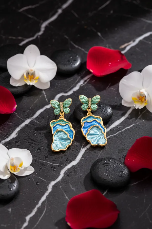 Blue_Butterfly_Shell_Drop_Earrings_Gold_Plated_Enamel_Statement_Jewelry_For_Women