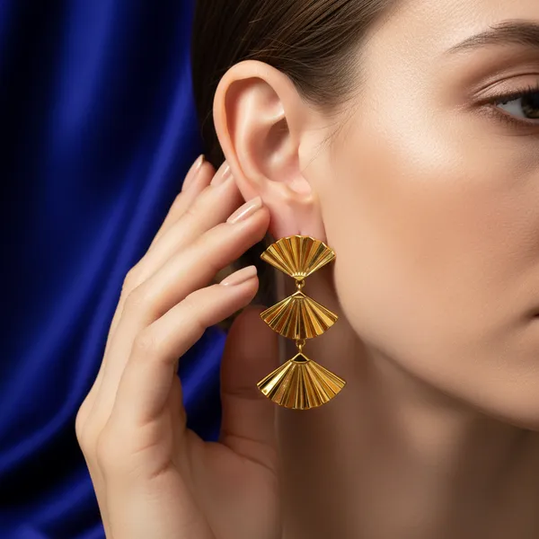Golden_Triple_Tier_Gold_Plated_Fan_Shaped_Statement_Earrings_For_Women