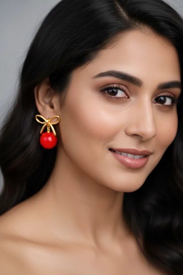 Red_Elegant_Cherry_Drop_Earrings_With_Golden_Bow_For_Women