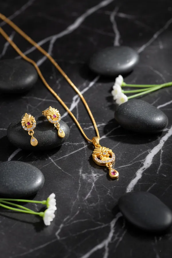 Gold_Plated_Peacock_Design_Pendant_Set_With_Red_Stone_Drop_For_Women