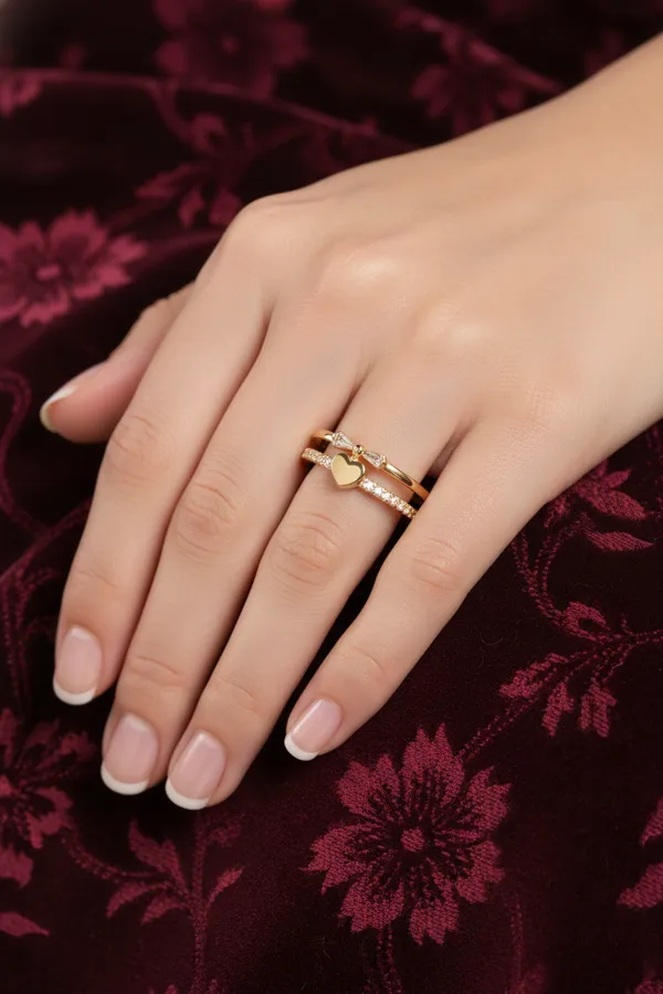 Golden_Elegant_Double_Layer_Heart_And_Bow_Crystal_Ring_Adjustable_Fashion_For_Women