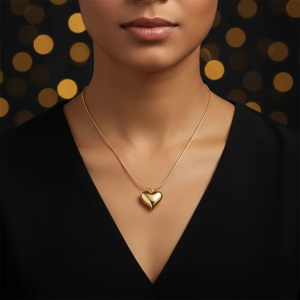 Gold_Plated_Puffed_Heart_Pendant_Necklace_With_Snake_Chain_For_Women