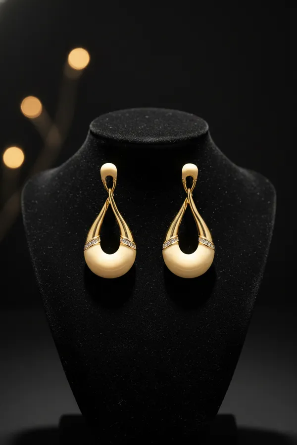 White_Elegant_Cream_Drop_Earrings_With_Gold_Accents_And_Crystal_Embellishments_For_Women