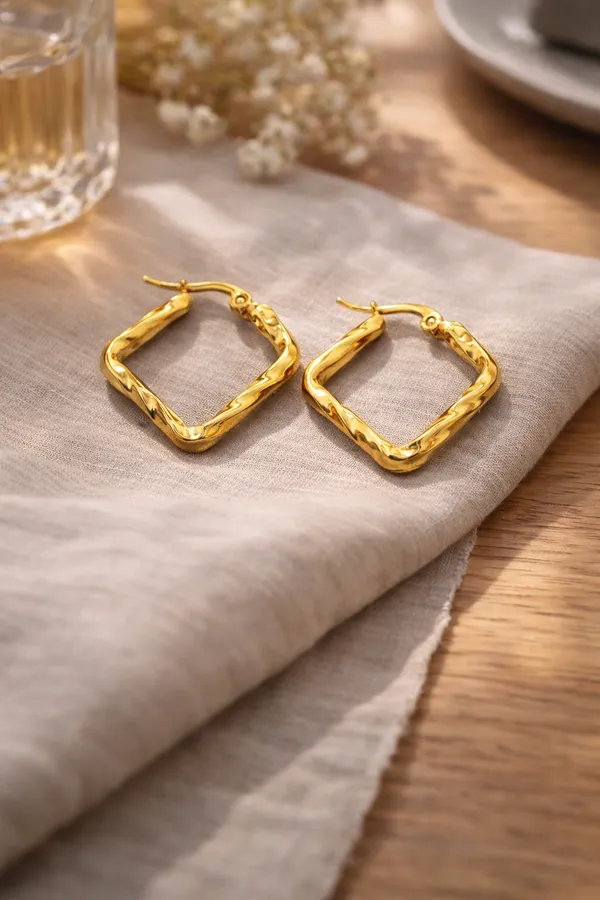 Golden_Twisted_Square_Hoop_Earrings_Gold_Plated_Fashion_Jewelry_For_Women
