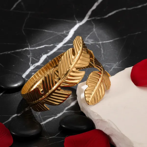 Gold_Plated_Feather_Design_Adjustable_Cuff_Bracelet_For_Women