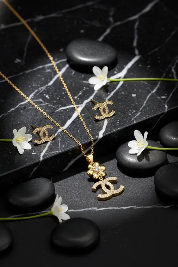 Golden_Floral_Cc_Pendant_Necklace_And_Earring_Set_With_Crystal_Embellishments_For_Women