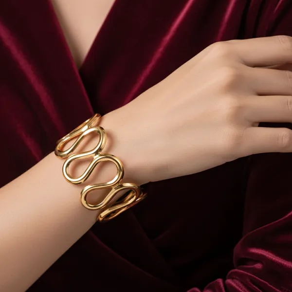 Golden_Wavy_Abstract_Cuff_Bracelet_Statement_Adjustable_Open_Bangle_For_Women