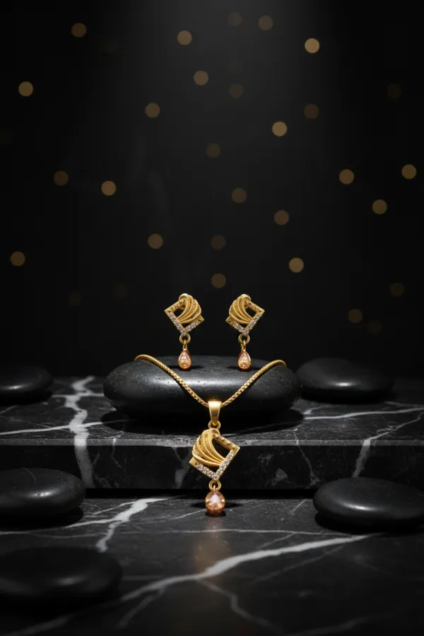 Golden_Elegant_Gold_Plated_Pendant_Necklace_Set_With_Matching_Earrings_For_Women