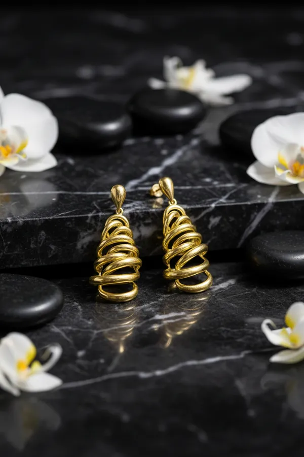 Gold_Plated_Spiral_Cone_Drop_Earrings_For_Women