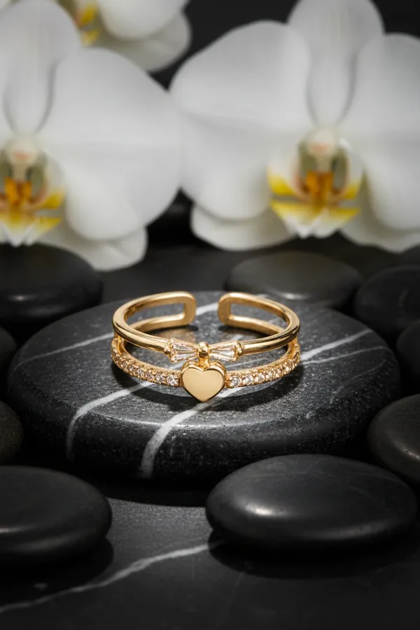 Golden_Elegant_Double_Layer_Heart_And_Bow_Crystal_Ring_Adjustable_Fashion_For_Women