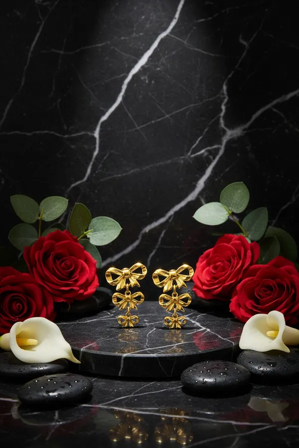 Golden_Triple_Bow_Drop_Earrings_For_Women