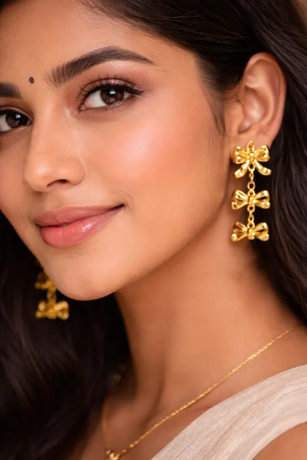 Golden_Triple_Bow_Drop_Earrings_Gold_Plated_Dangle_For_Women