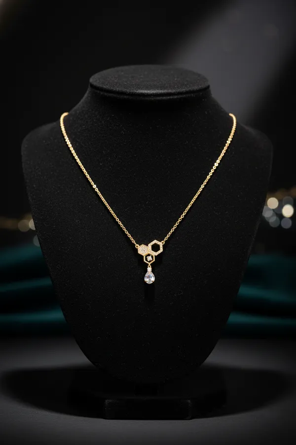 Golden_Honeycomb_Crystal_Drop_Gold_Plated_Pendant_Necklace_For_Women