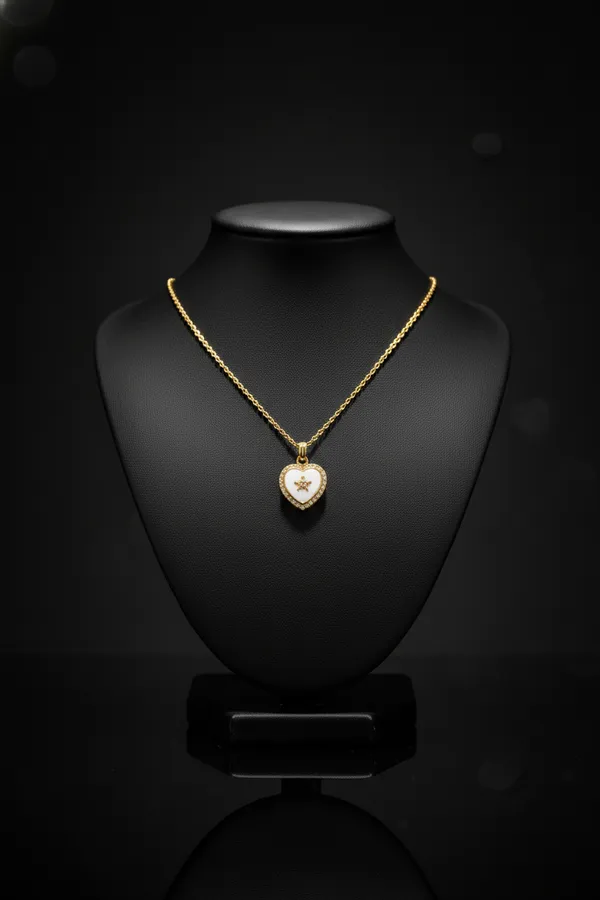 White_Elegant_Heart_Star_Pendant_Necklace_With_Gold_Plating_And_Crystal_Border_For_Women