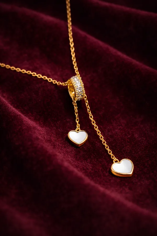 White_Elegant_Heart_Pendant_Gold_Plated_Adjustable_Necklace_With_Crystal_Bead_For_Women