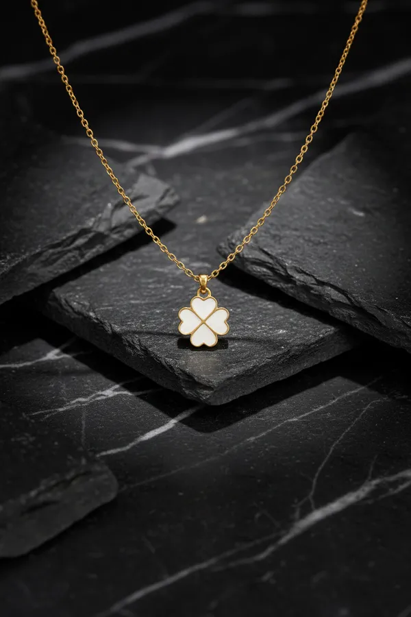 White_Clover_Four_Leaf_Enamel_Pendant_Necklace_With_Gold_Chain_For_Women