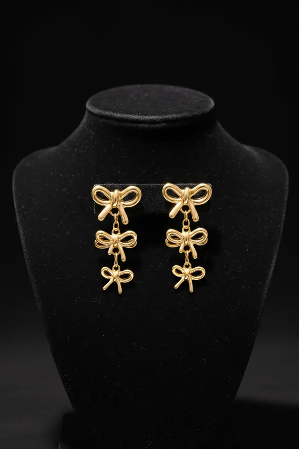 Golden_Triple_Bow_Drop_Earrings_For_Women