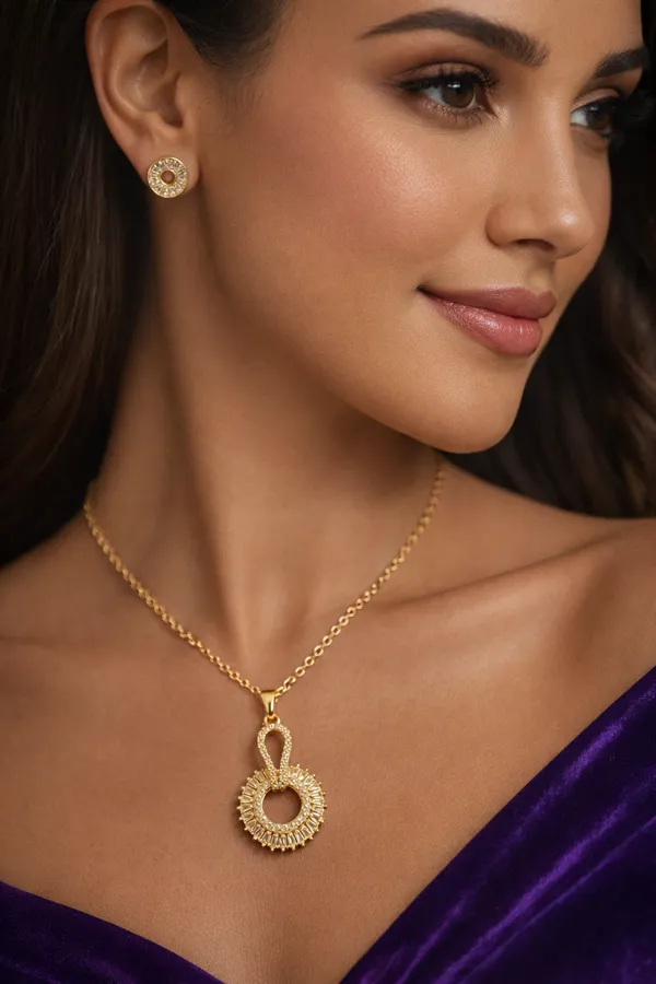 Golden_Circular_Crystal_Pendant_Necklace_Set_With_Matching_Stud_Earrings_For_Women