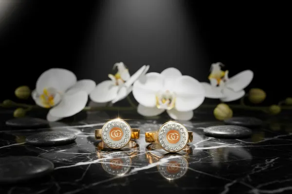 White_And_Light_Orange_Interlocking_Gg_Logo_Ring_With_Crystal_Border_Adjustable_Fashion_For_Women