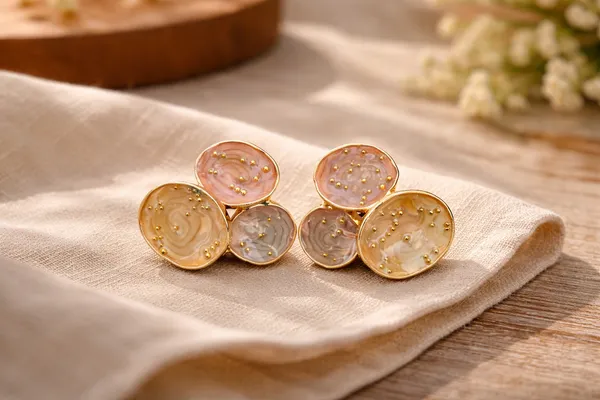 Pink_Multi_Circle_Resin_Stud_Earrings_With_Gold_Plating_For_Women