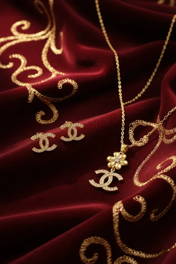 Golden_Floral_Cc_Pendant_Necklace_And_Earring_Set_With_Crystal_Embellishments_For_Women
