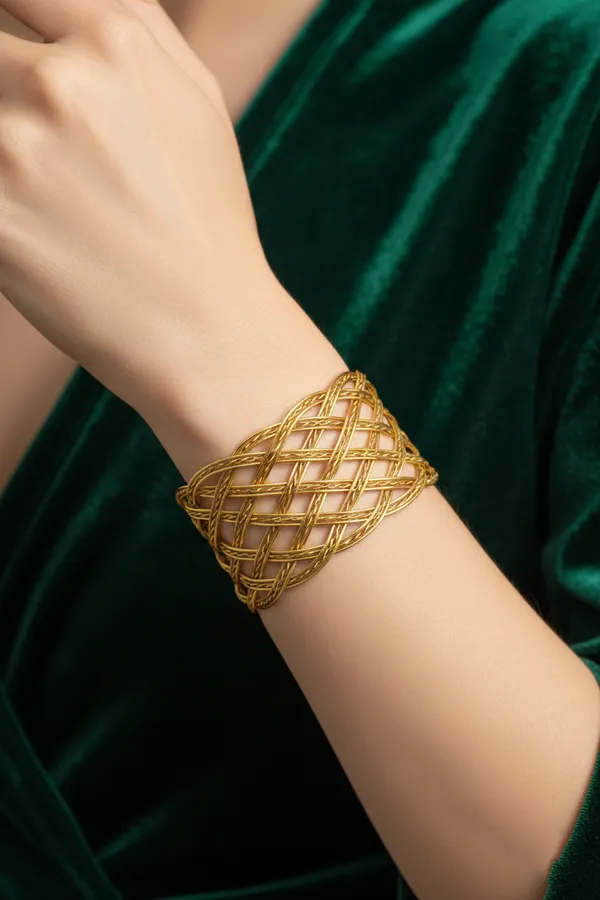 Golden_Lattice_Weave_Wide_Cuff_Bracelet_For_Women