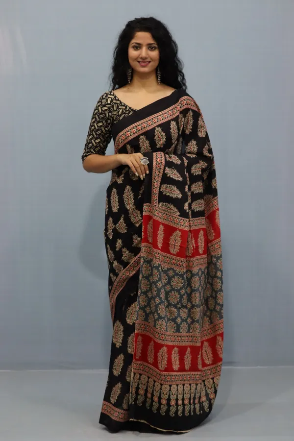 Black_Ajrakh_Print_Cotton_Saree_with_Red_Border
