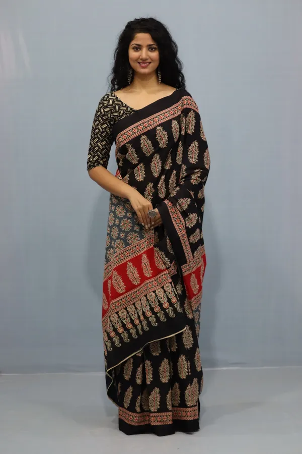 Black_Ajrakh_Print_Cotton_Saree_with_Red_Border