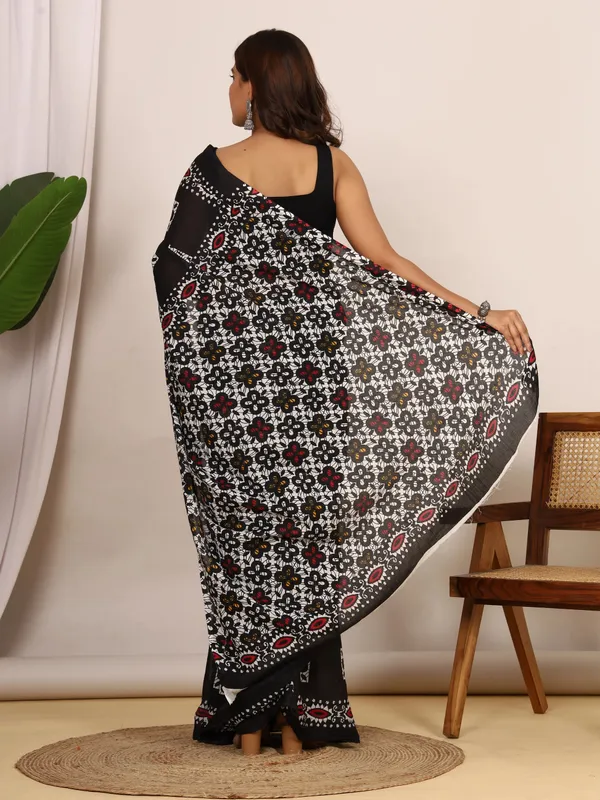 Black_Floral_Printed_Cotton_Saree_for_Women_|_Elegant_Designer_Soft_Cotton_Saree_|_Traditional_Ethnic_Wear
