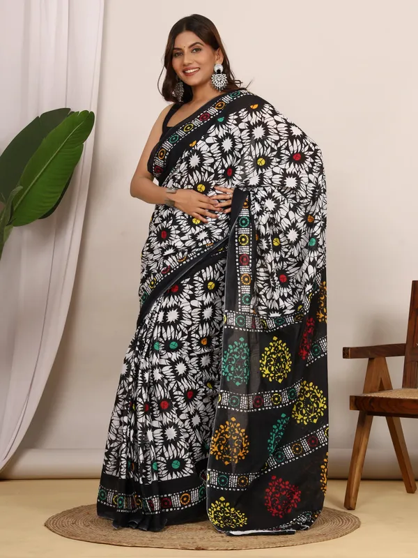 Black_Multicolor_Floral_Printed_Cotton_Saree_|_Designer_Ethnic_Cotton_Saree_for_Women