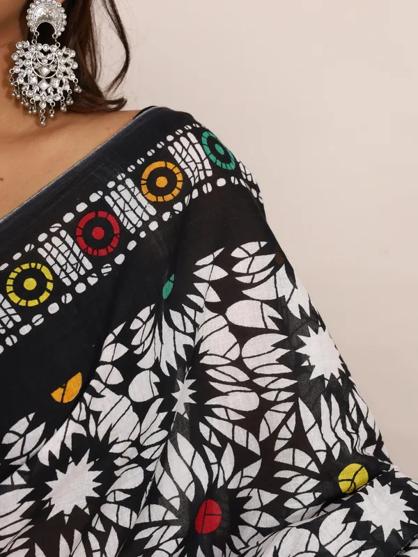 Black_Multicolor_Floral_Printed_Cotton_Saree_|_Designer_Ethnic_Cotton_Saree_for_Women