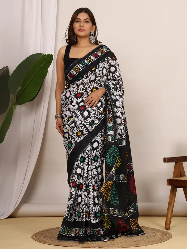 Black_Multicolor_Floral_Printed_Cotton_Saree_|_Designer_Ethnic_Cotton_Saree_for_Women