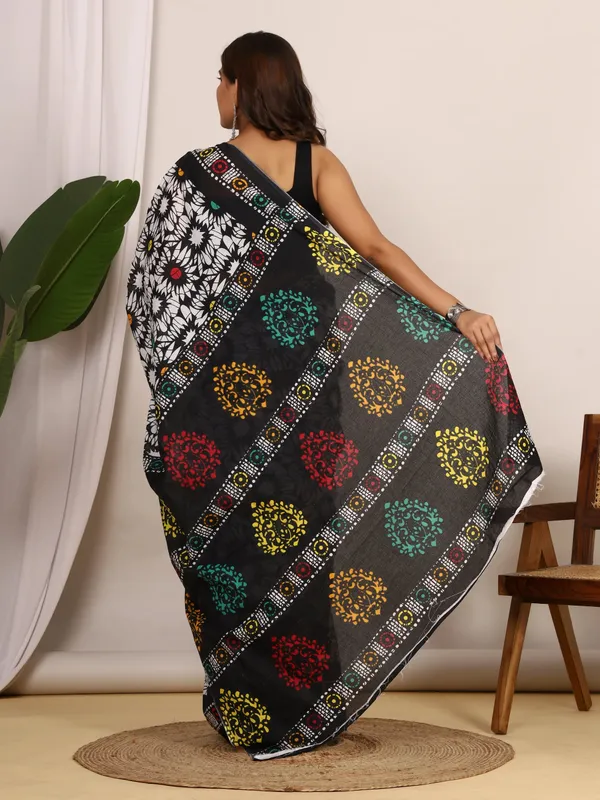 Black_Multicolor_Floral_Printed_Cotton_Saree_|_Designer_Ethnic_Cotton_Saree_for_Women
