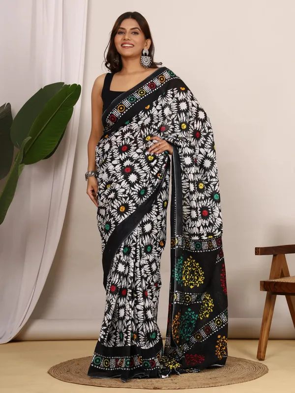 Black_Multicolor_Floral_Printed_Cotton_Saree_|_Designer_Ethnic_Cotton_Saree_for_Women