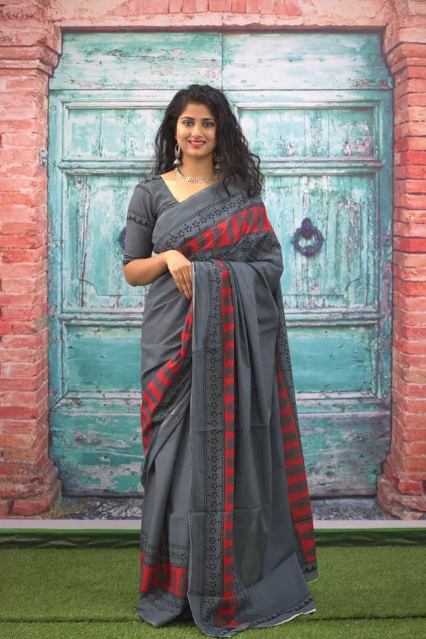 Classic_Grey_&_Red_Border_Printed_Saree