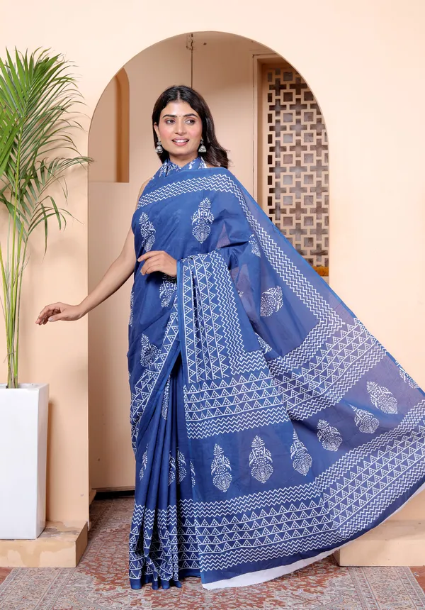 Elegant_Indigo_Blue_Handblock_Printed_Cotton_Saree