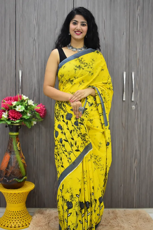 Golden_Bloom_Floral_Printed_Cotton_Saree_with_Grey_Border